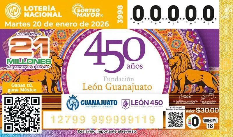 DEVELAN BILLETE DE LOTERÍA EN CELEBRACIÓN DE 450 AÑOS DE&nbsp;LEÓN